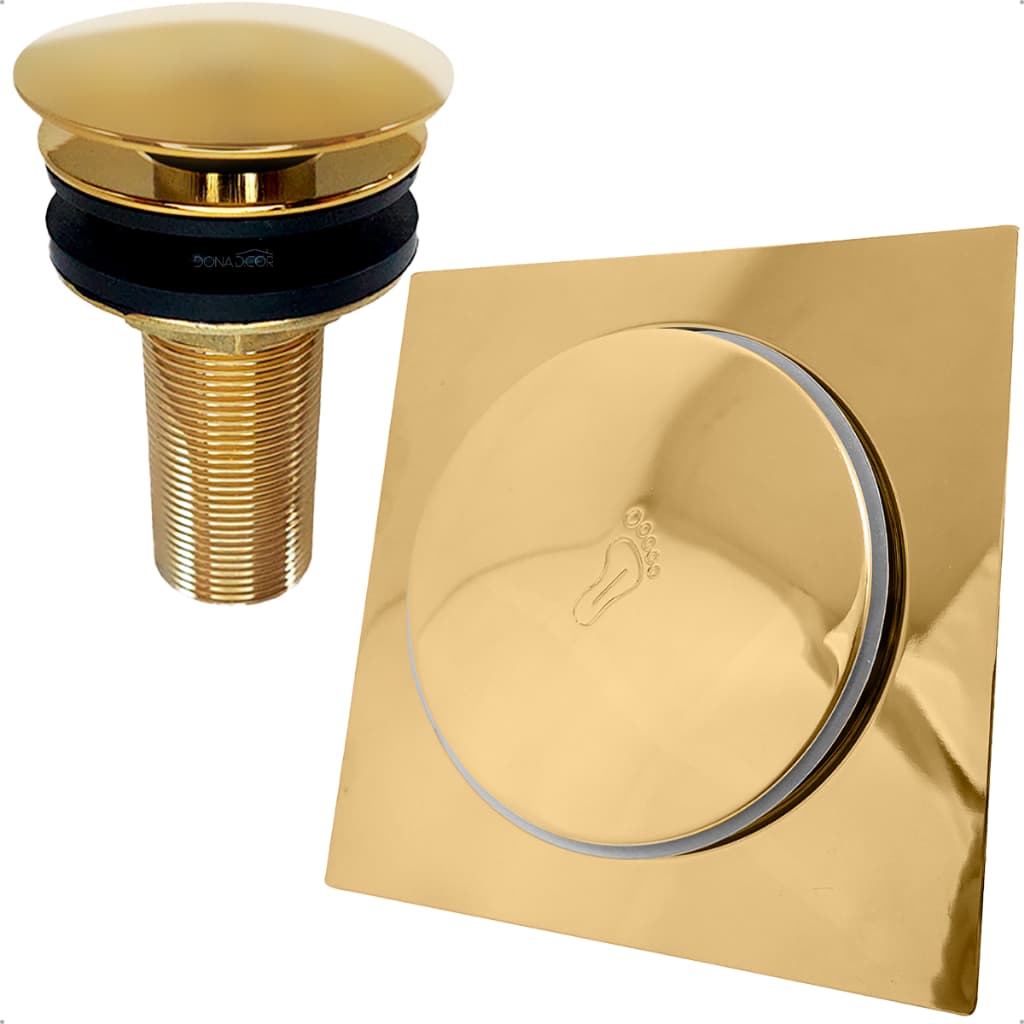 Ralo Click 15x15 Dourado Inox E Valvula Dourada Ralo De Pia 7/8 Kit Banheiro Luxo Ralo 15cm