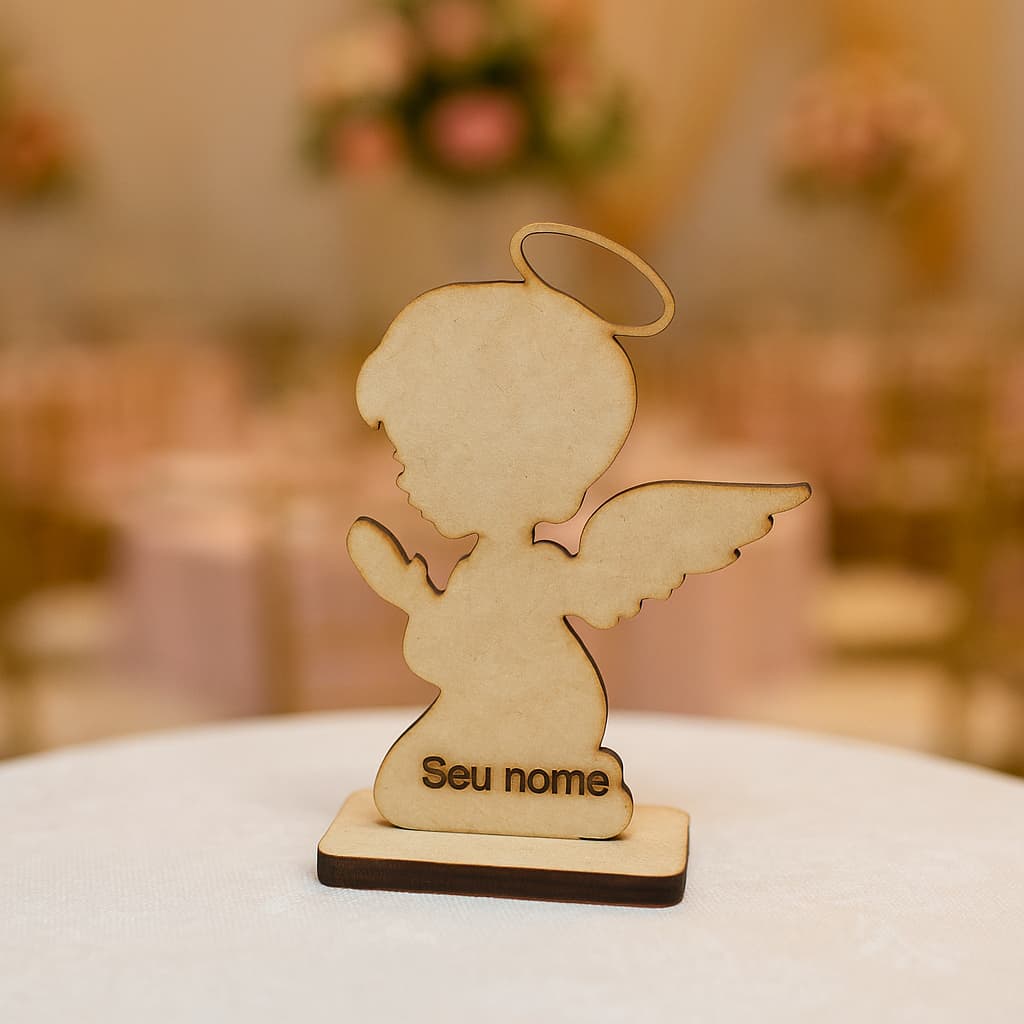 Centro de Mesa Batizado Anjo Personalizado Nome MDF Cru Lembrancinhas