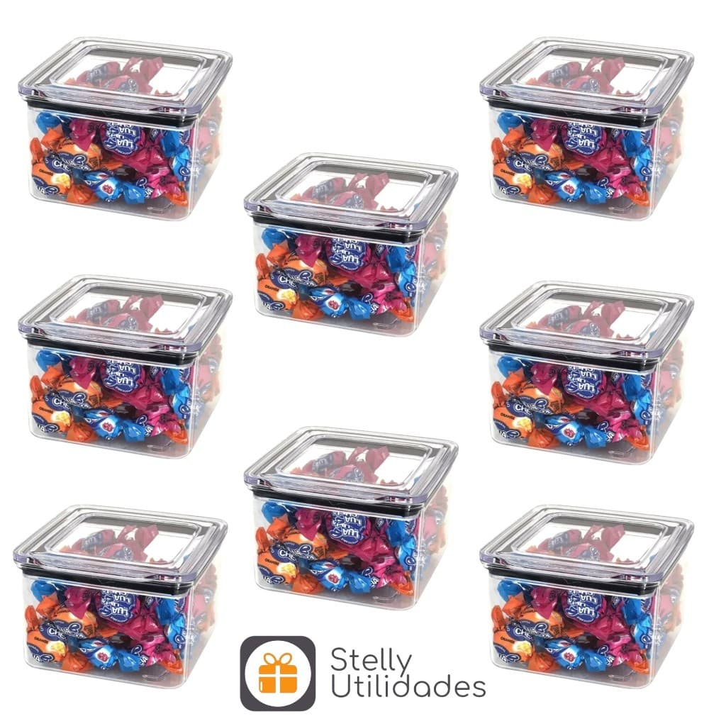 Kit Potes 480 ml Herméticos Acrílico Empilháveis Quadrado (1/2/3/4/6/8) Resistente Cozinha Organizador Mantimentos