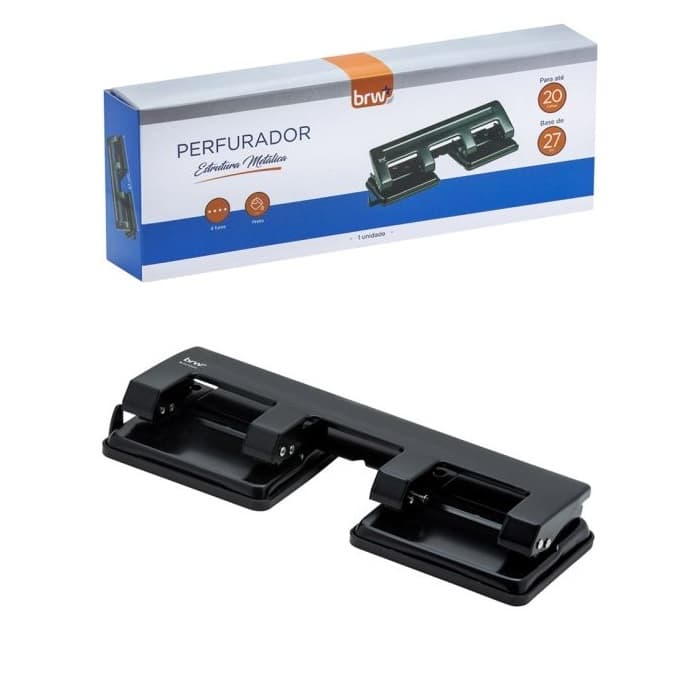 Perfurador de Papel em Metal 4 Furos Base de 27cm BRW
