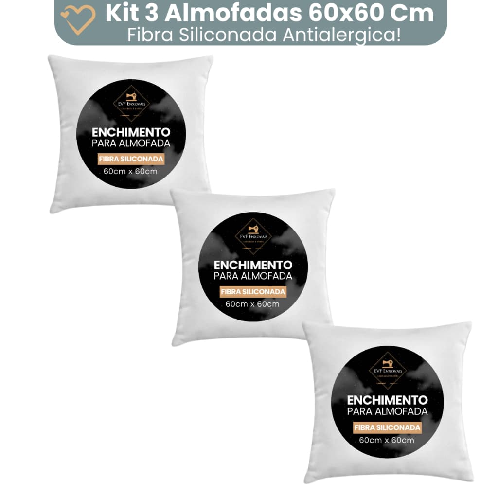 Kit 3 Unidades Enchimento Almofada Refil Silicone Antialergico 60x60