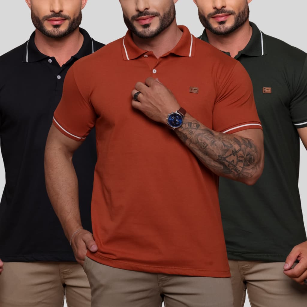 Camiseta Gola POLO Masculina varias  cores terra cota verde preto  100% Algodão Premium