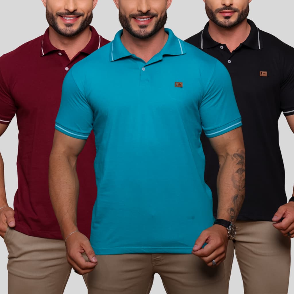 Camiseta Gola POLO Masculina  varias cores verde preto vinho 100% Algodão Premium