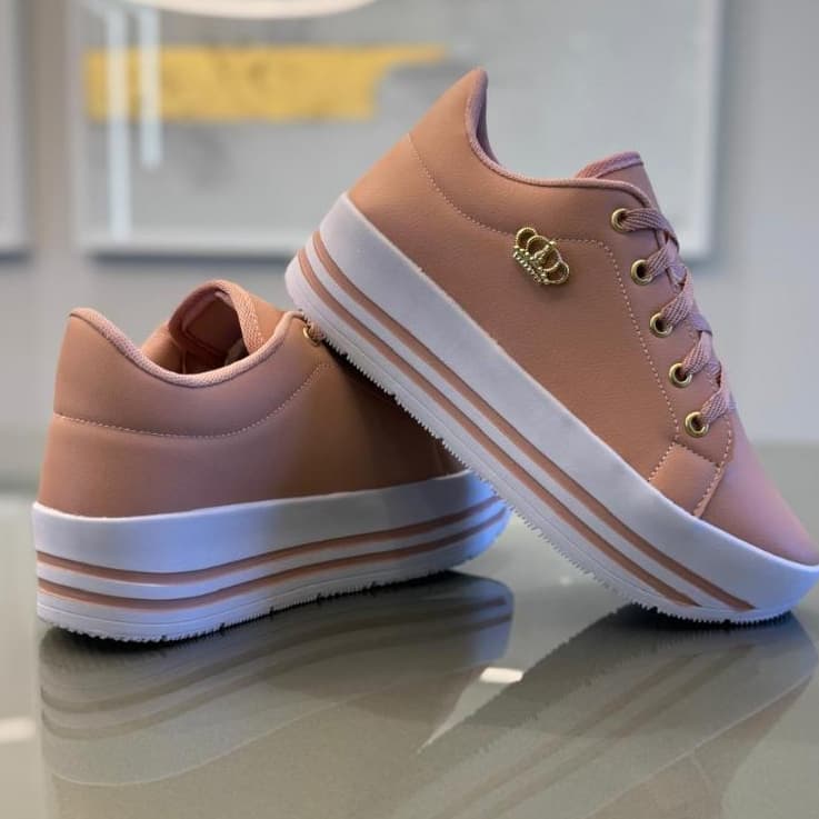 Tênis Femeneno Plataforma Tênis Feminino Sola 4cm Alta Preto Branco Nude Casual Macio Confortável