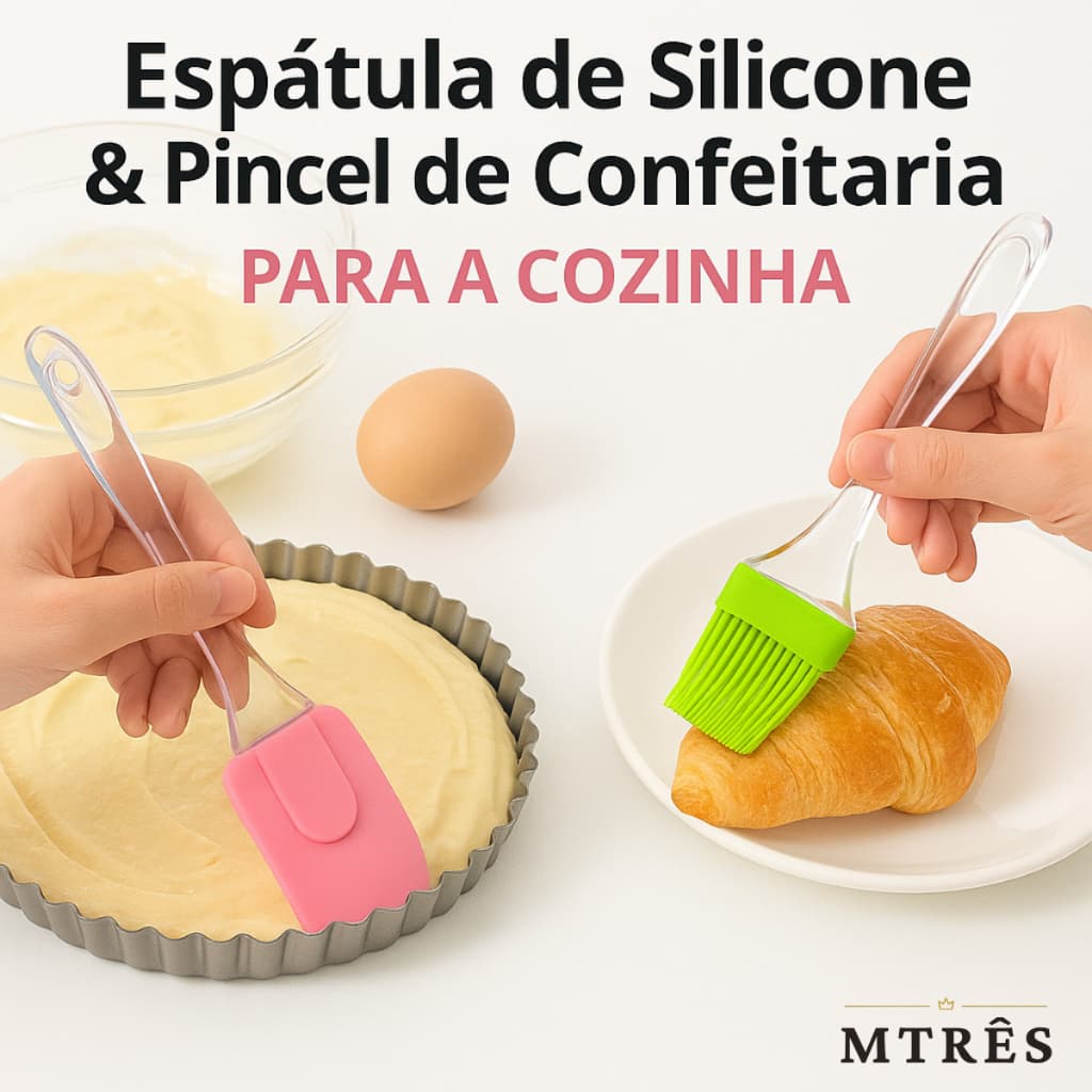 Kit Confeitaria 2 Peças Cozinha Espátula Pincel Em Silicone Multiuso Funcional