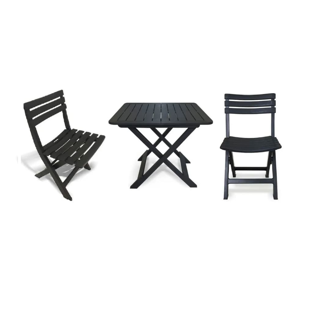 Kit Mesa Dobravel Com 2 Cadeiras Dobravel De Plastico Preto P/ Area Churrasco Jardim Barzinho