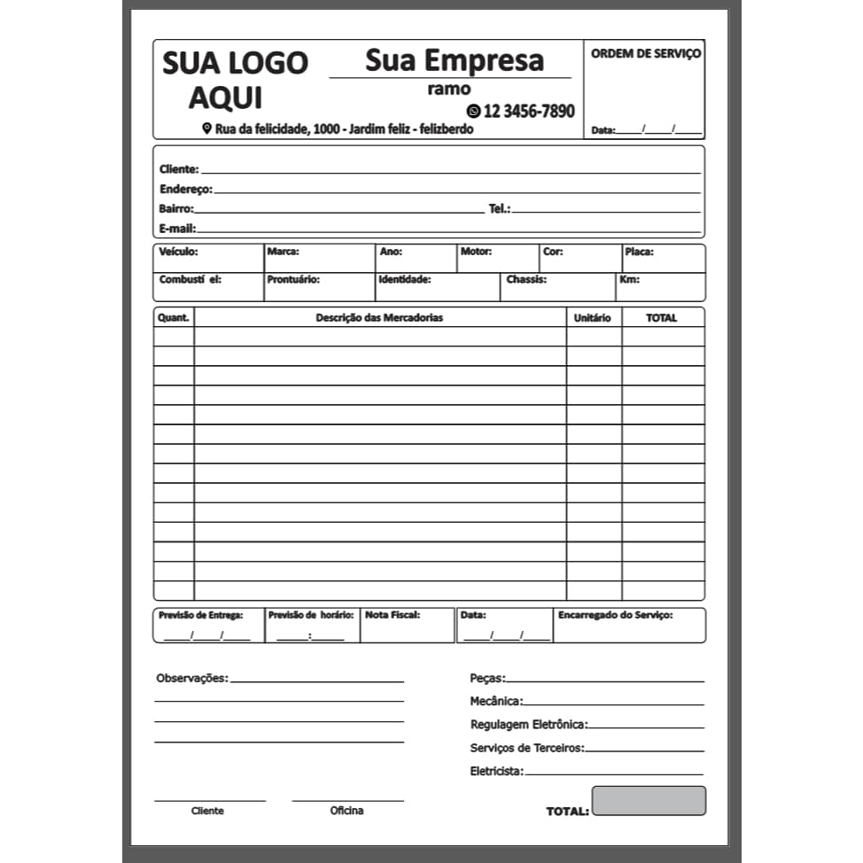 Talão Pedido Personalizado 15cm x 20cm - 4 Bloco