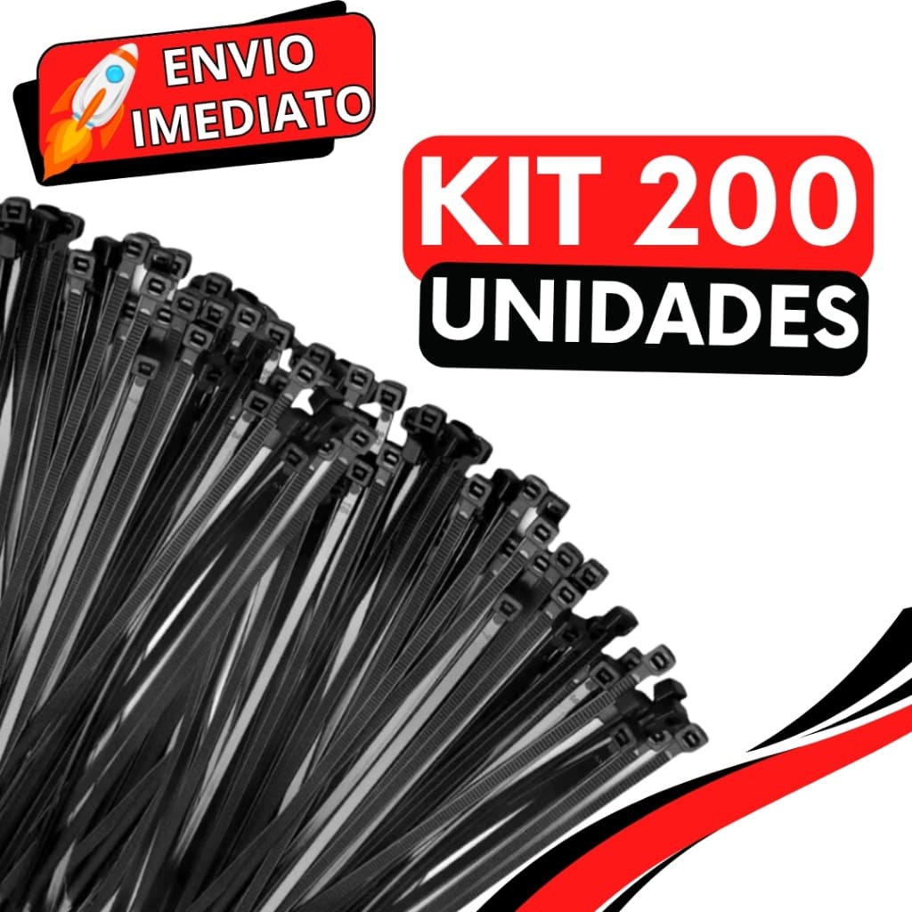 KIT Jogo 200 Enforca Gato Abraçadeira de Nylon Braçadeira Cintas Plásticas Super Resistente Presilha para Fios Malas
