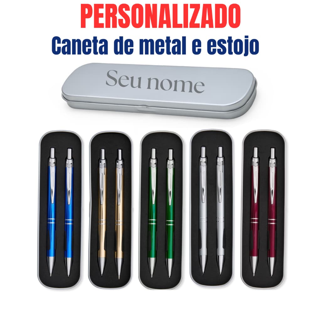 10 Kits Caneta e lapiseira Metal e Estojo Personalizado nome ou logo presente pais tcc