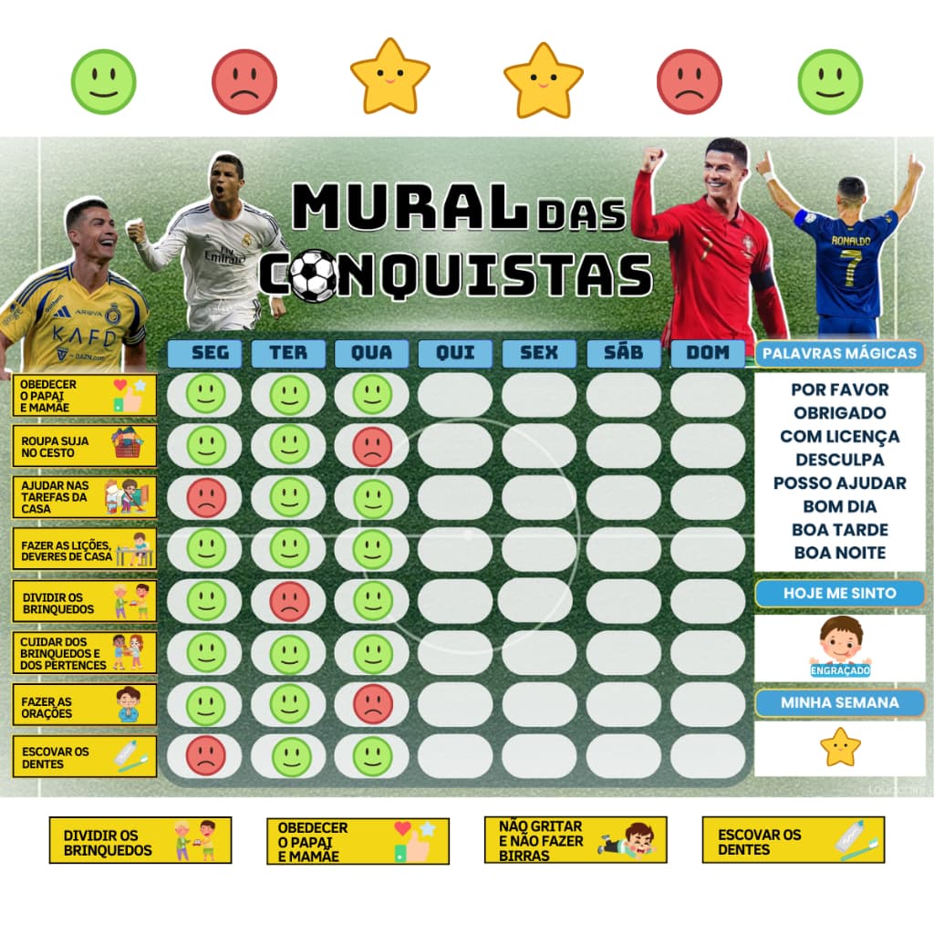 Organizador Diário Infantil de Atividades – Tema: Futebol "cristiano ronaldo" 30x22cm