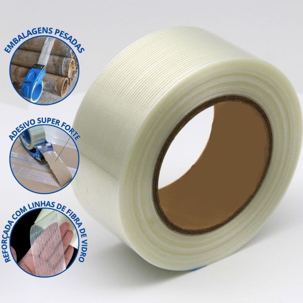 02 Rolos De Fita Filamentosa 48mm ou 24mm Com Linhas De Reforço 50 metros Forte