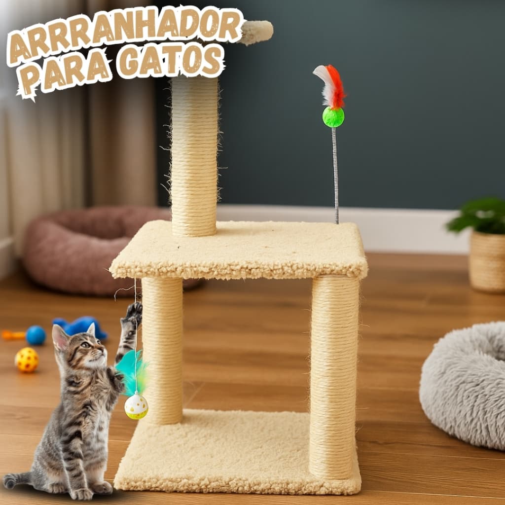 Arranhador Pet para Gatos 3 Níveis com Poste Sisal e Brinquedos