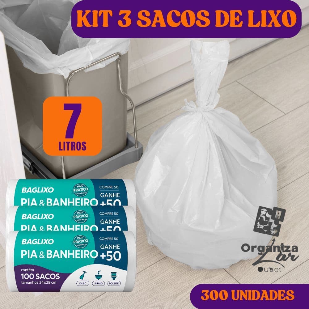 KIT 3 Saco de Lixo Para Pia Banheiro 300 un 3 Rolos 100 un