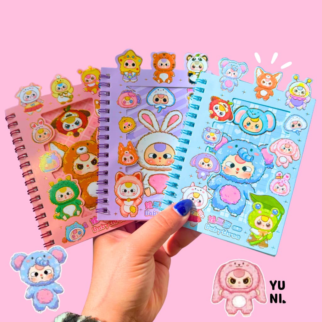Caderno de Adesivos Fofos Baby Three + de 350 adesivos | Adesivos Kawaii