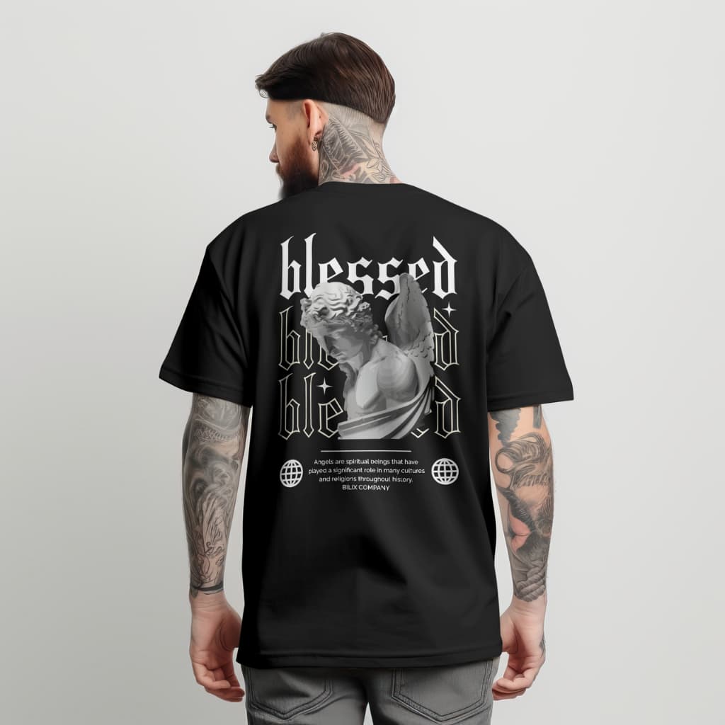 Camiseta  Oversized Streetwear Blessed De Algodão Premium Camisa Larga Masculina