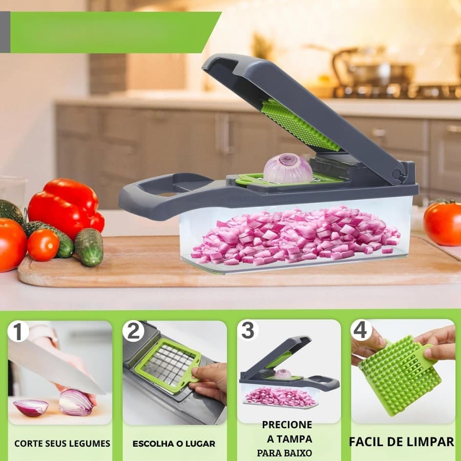 Fatiador e Cortador de Legumes 16 em 1 – Multifuncional com Coletor