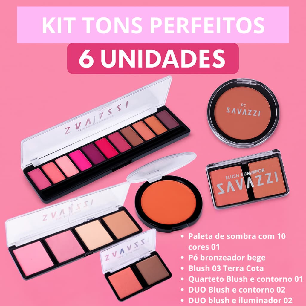 Kit Completo De Maquiagem Com 6 un. Sombra, Blush, Iluminador, Pó Compacto, Contorno
