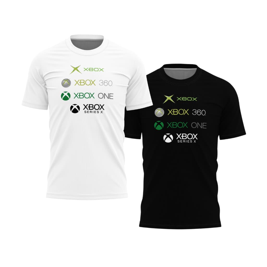 Camiseta Dry Fit Gamer XBOX Retrô Estampas Todas as Gerações Tecido Leve e Confortável