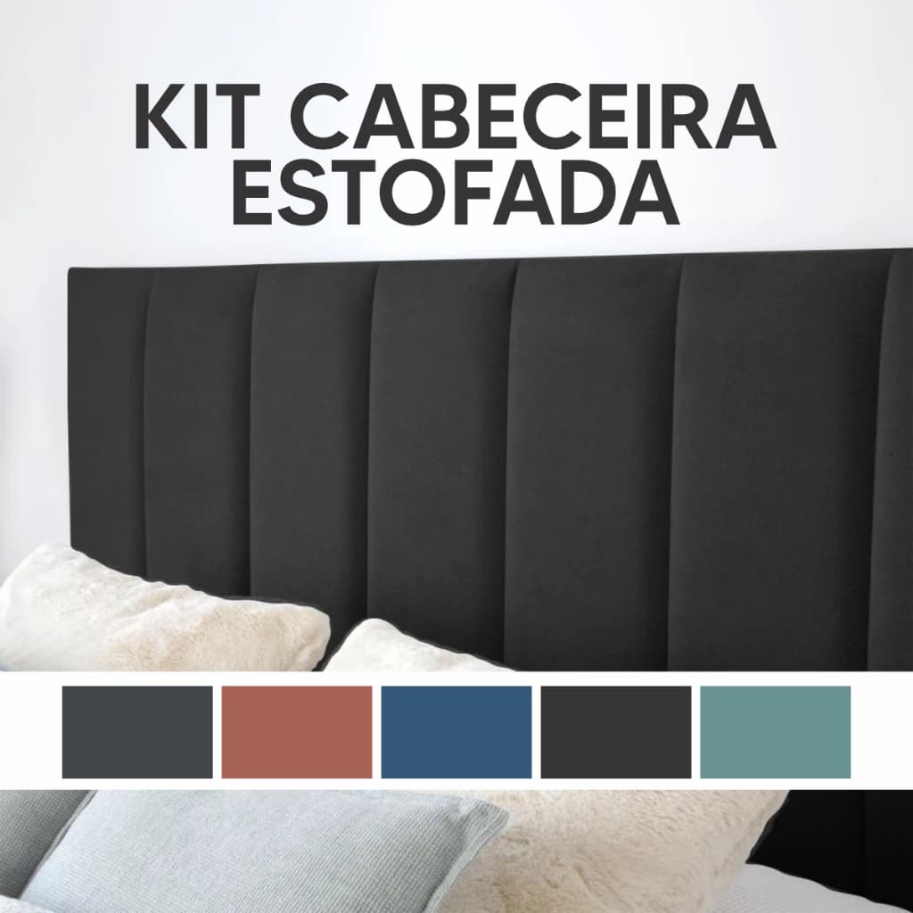 Kit 7 Peças Estofadas Modulares Adesivas Para Cama Casal Decoração Quarto
