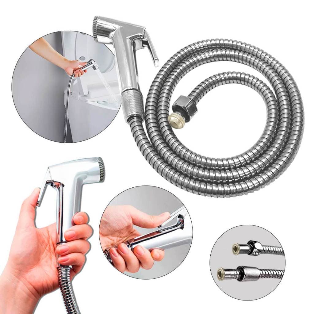 Ducha Higiênica Cromada Metal com Mangueira 1,20m e Registro 1/4 de Volta Aço Inox Suporte ABS Banheiro