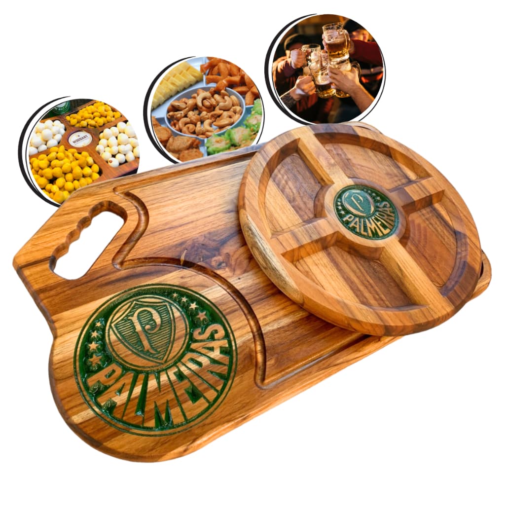 Kit Tábua + Petisqueira Times Futebol Brasileiro Woodart Churrasco Corte