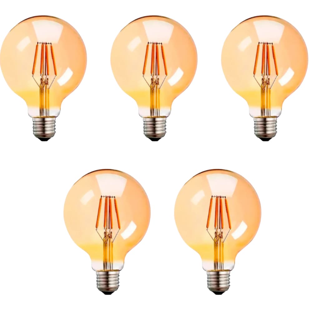 Kit 5x Lâmpada Filamento LED Retrô Vintage Âmbar G80 4W Bivolt