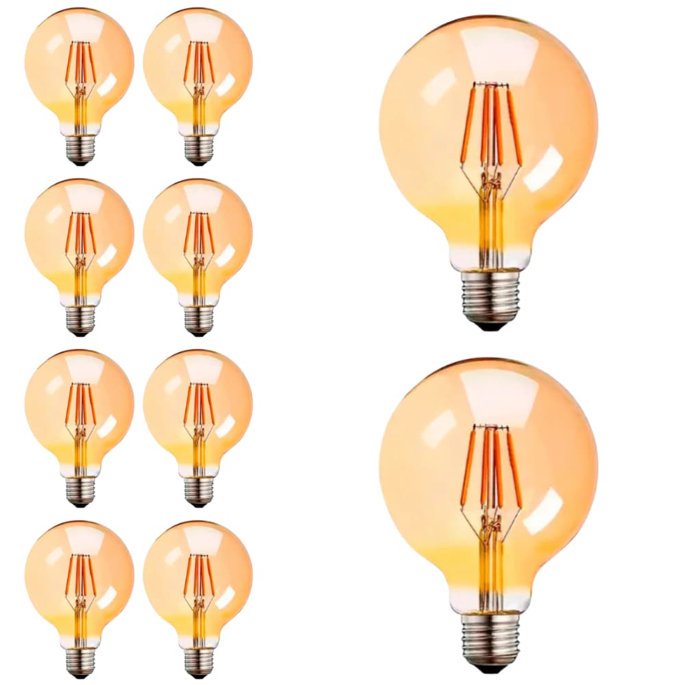 Kit 10x Lâmpada Filamento LED Retrô Vintage Âmbar G80 4W Bivolt