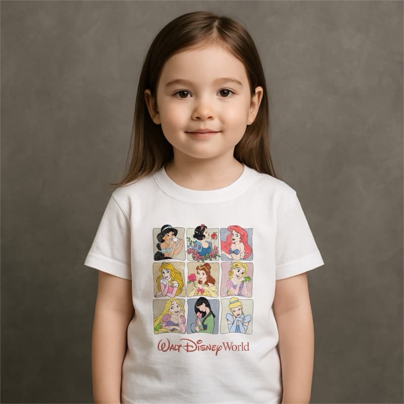 Camiseta branca infantil menina Princesas Disney 100% algodão