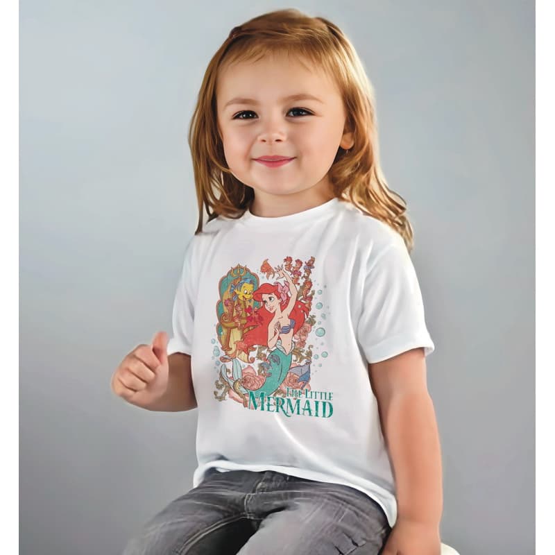 Camiseta Infantil Branca menina A Pequena Sereia, 100% algodão confortável