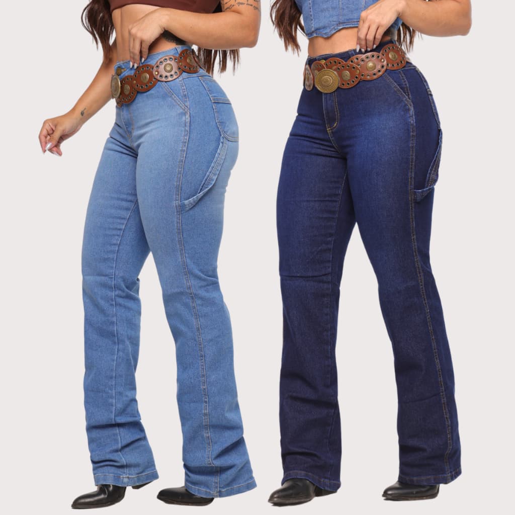 Kit 2 Calças FEMININA CARPINTEIRA Country Jeans Montaria Cintura Alta Premium