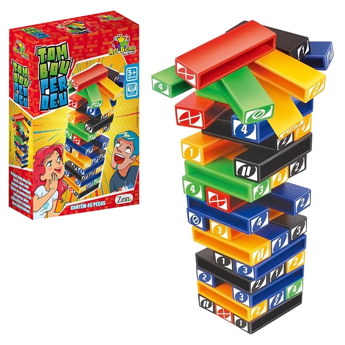 Jogo Educativo Tombou Perdeu Torre Empilha Blocos 45pçs - Art Brink