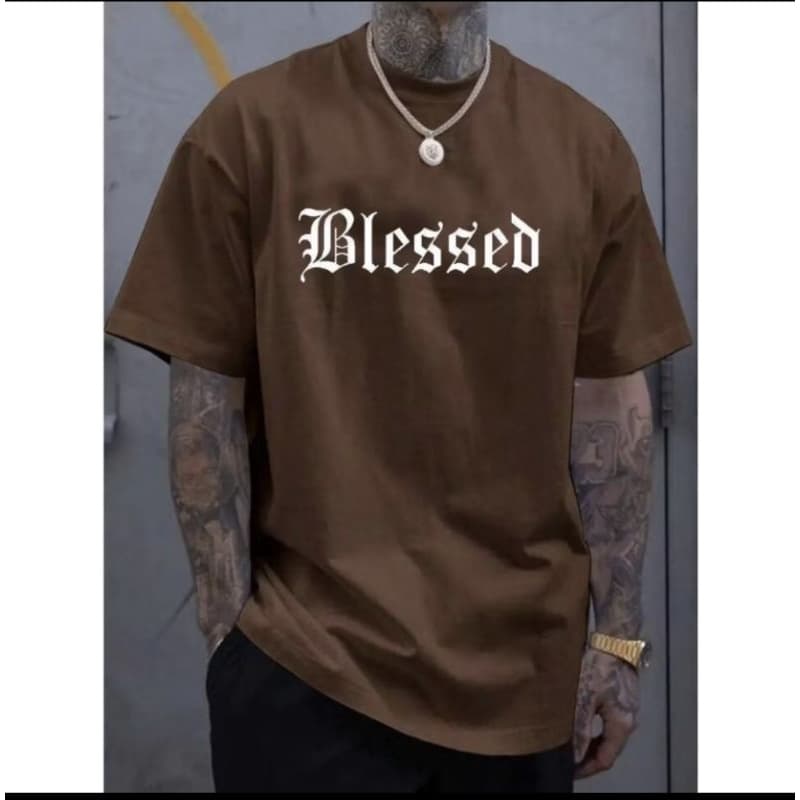 Camiseta Masculina Modelo Gola Redonda 100%Algodão Casual Estampada Blassed Escritas