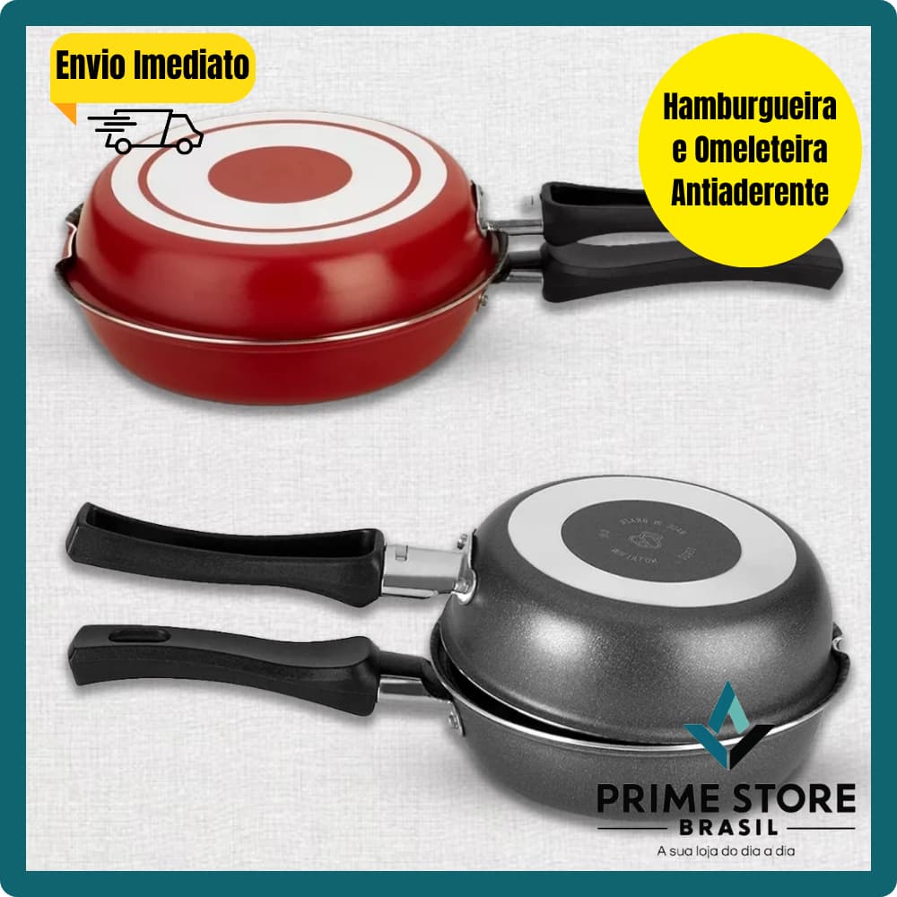 Frigideira Dupla Antiaderente Não Gruda Não Queima 14cm Hamburgueira e Omeleteira - Cabo Resistente