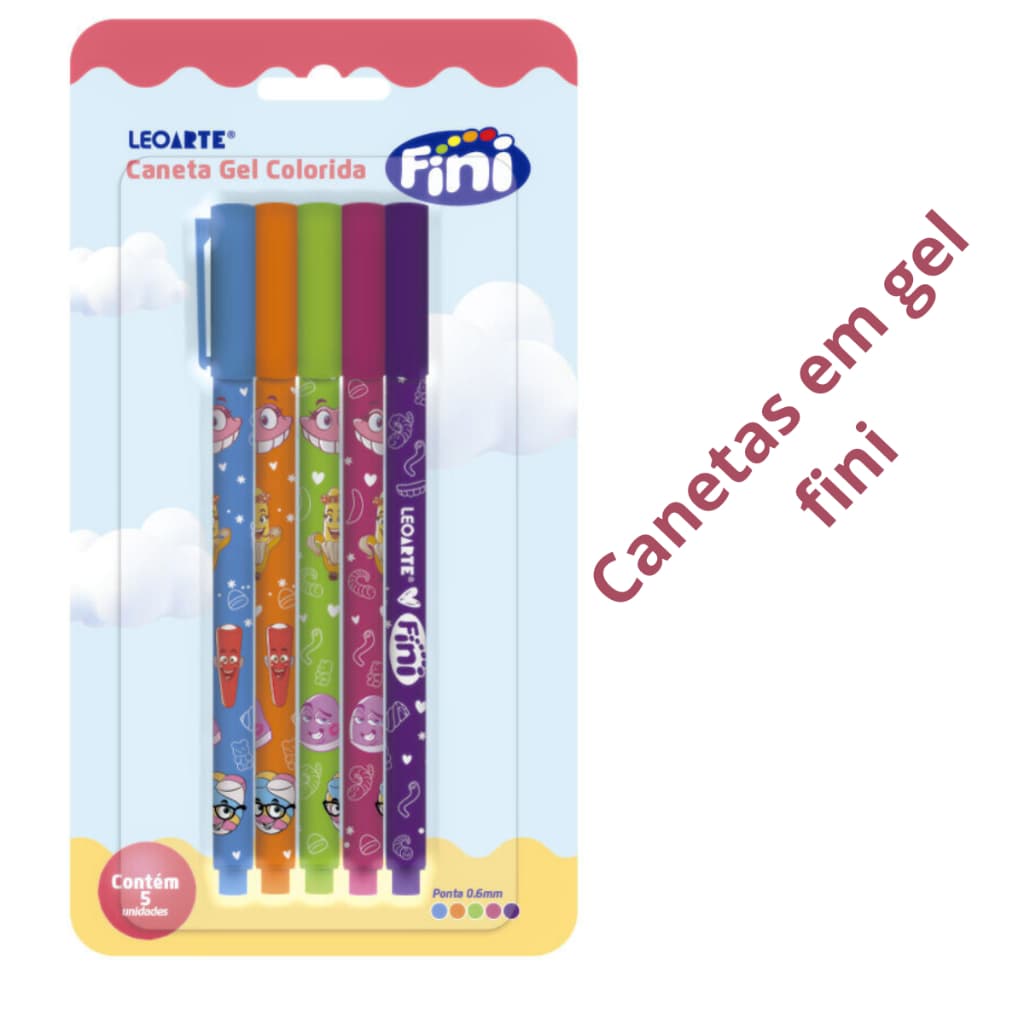 Canetas Gel Fini 5 cores leo e leo