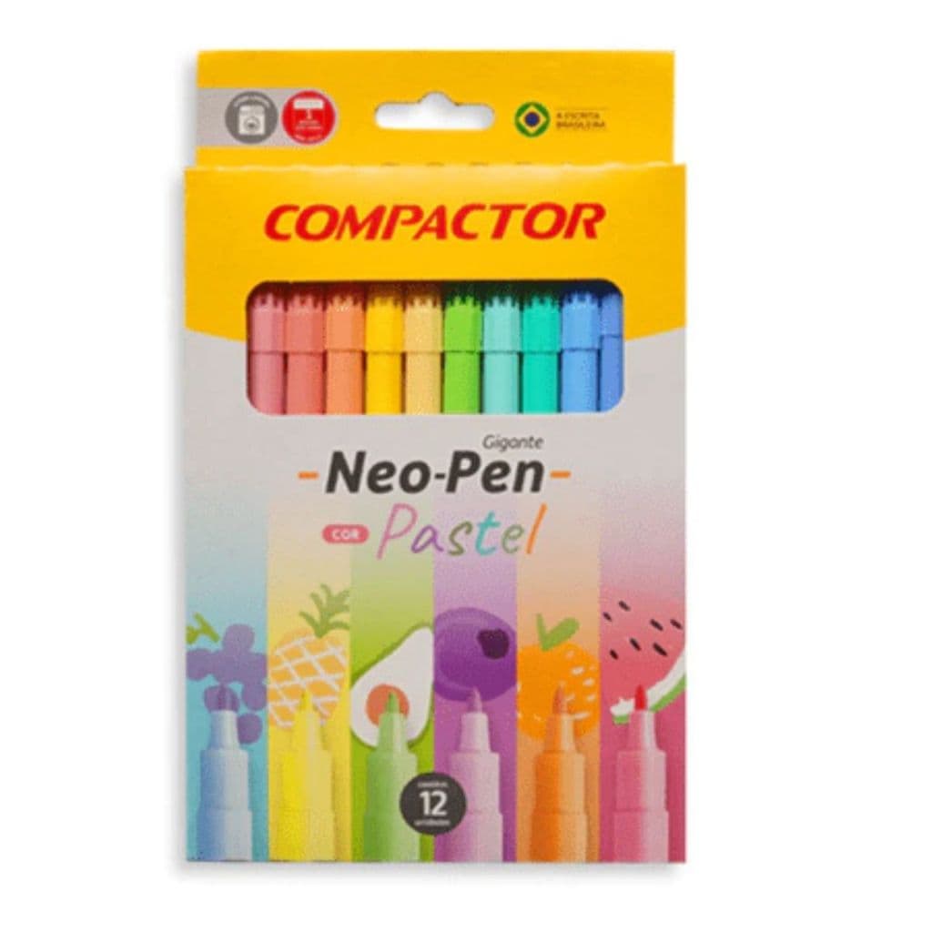 Canetinha hidrocor 12 cores  neon Pen Pastel compactor
