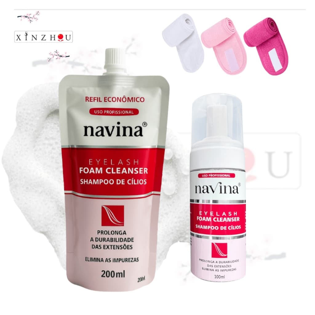 Kit Shampoo de Cílios Navina + Refil + Faixa Atoalhada