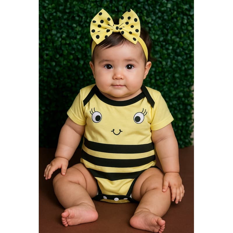 Body temático mesversário bebê Abelhinha Abelha Bori bebê menina abelhinha fazendinha
