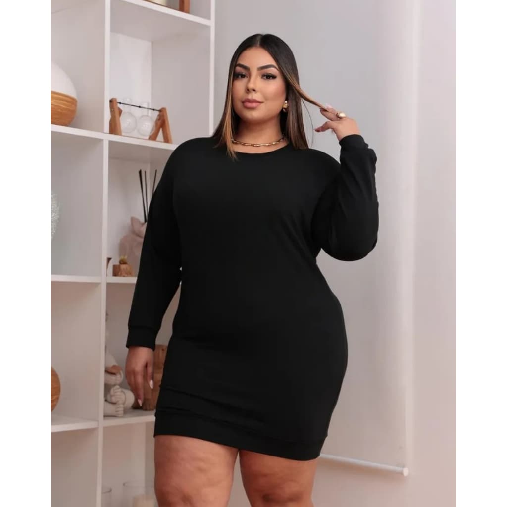 Vestido Blusa Feminino Plus Size Manga Longa Camisa Oversized Inverno Vestido Liso