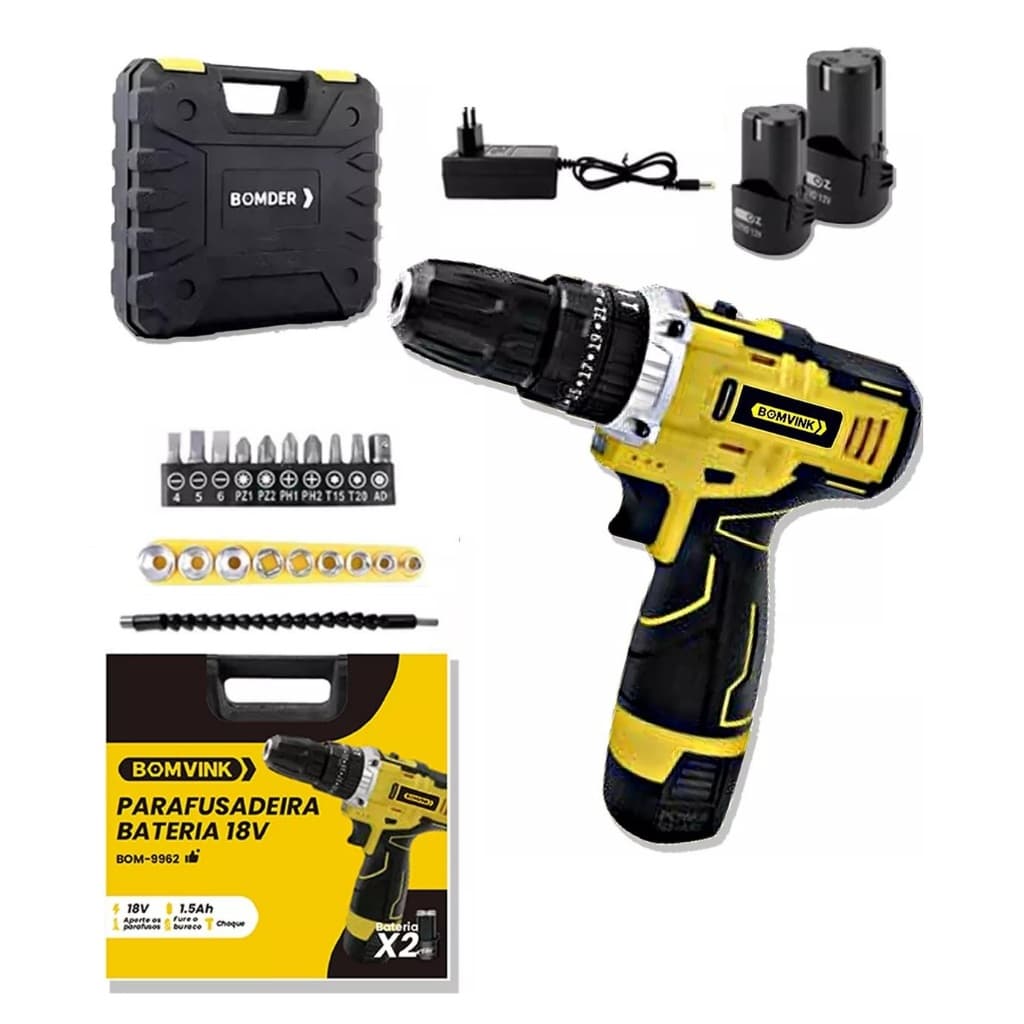 Parafusadeira Furadeira Maleta Ferramenta 12V 1.3Ah s/ Fio Presente de Natal