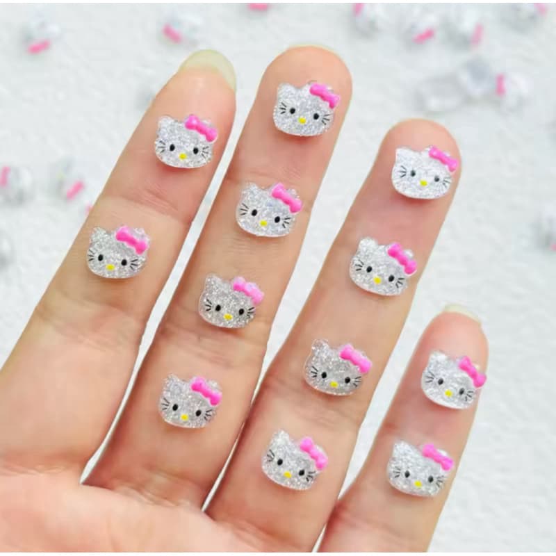 Aplique Decorativo Gatinha Hello Kitty com Glitter - 10 Unidades