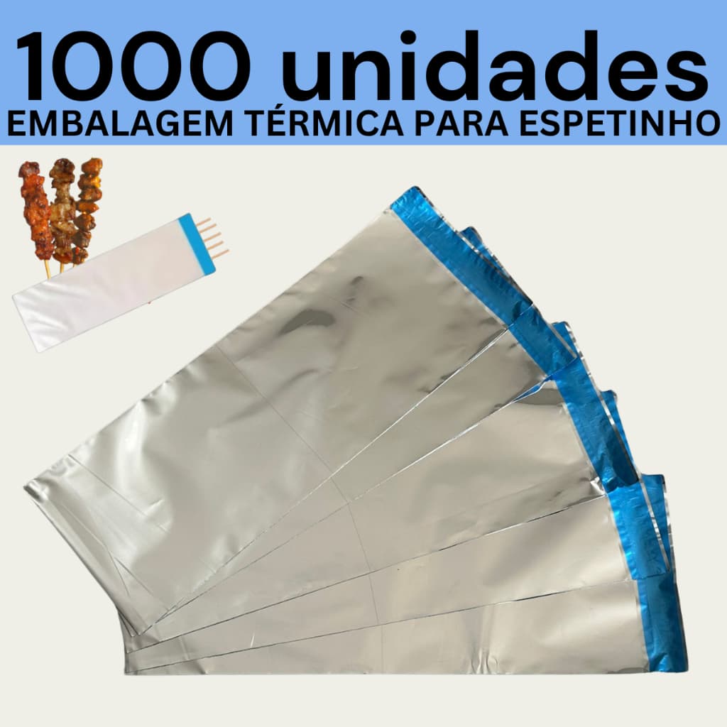 Embalagem Térmica Para Espetinho Liso 500/1000/2000 Unidades Metalizada 13x35cm