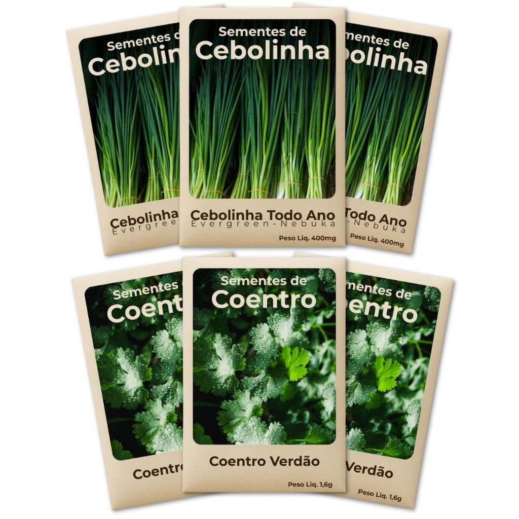 Semente para horta completa com coentro e cebolinha Kit 6 Pacotes