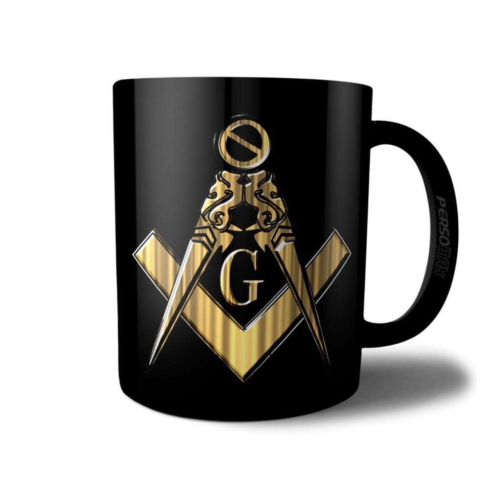 Caneca Maçom Preta Símbolo da Maçonaria Compasso e Esquadro - Presente para Maçons