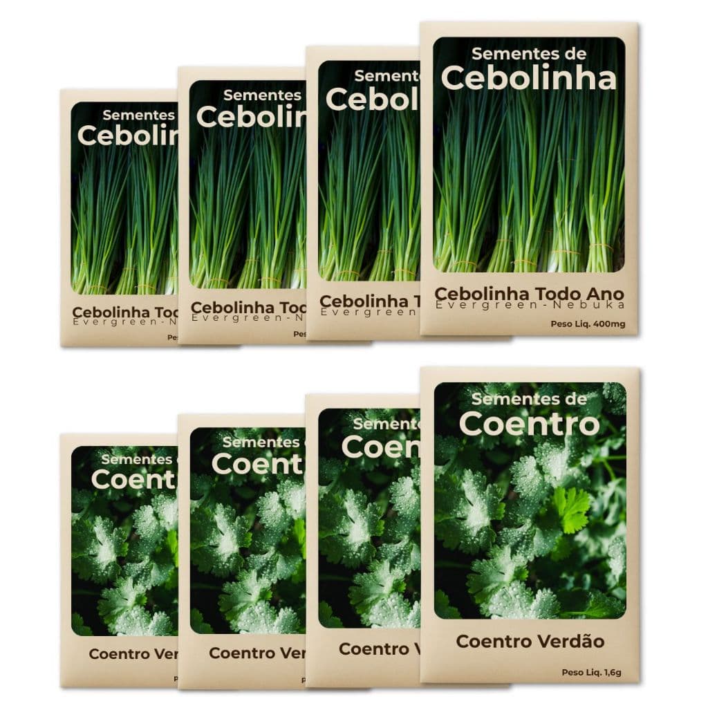 Semente de horta com coentro e cebolinha completa Kit 8 Pacotes