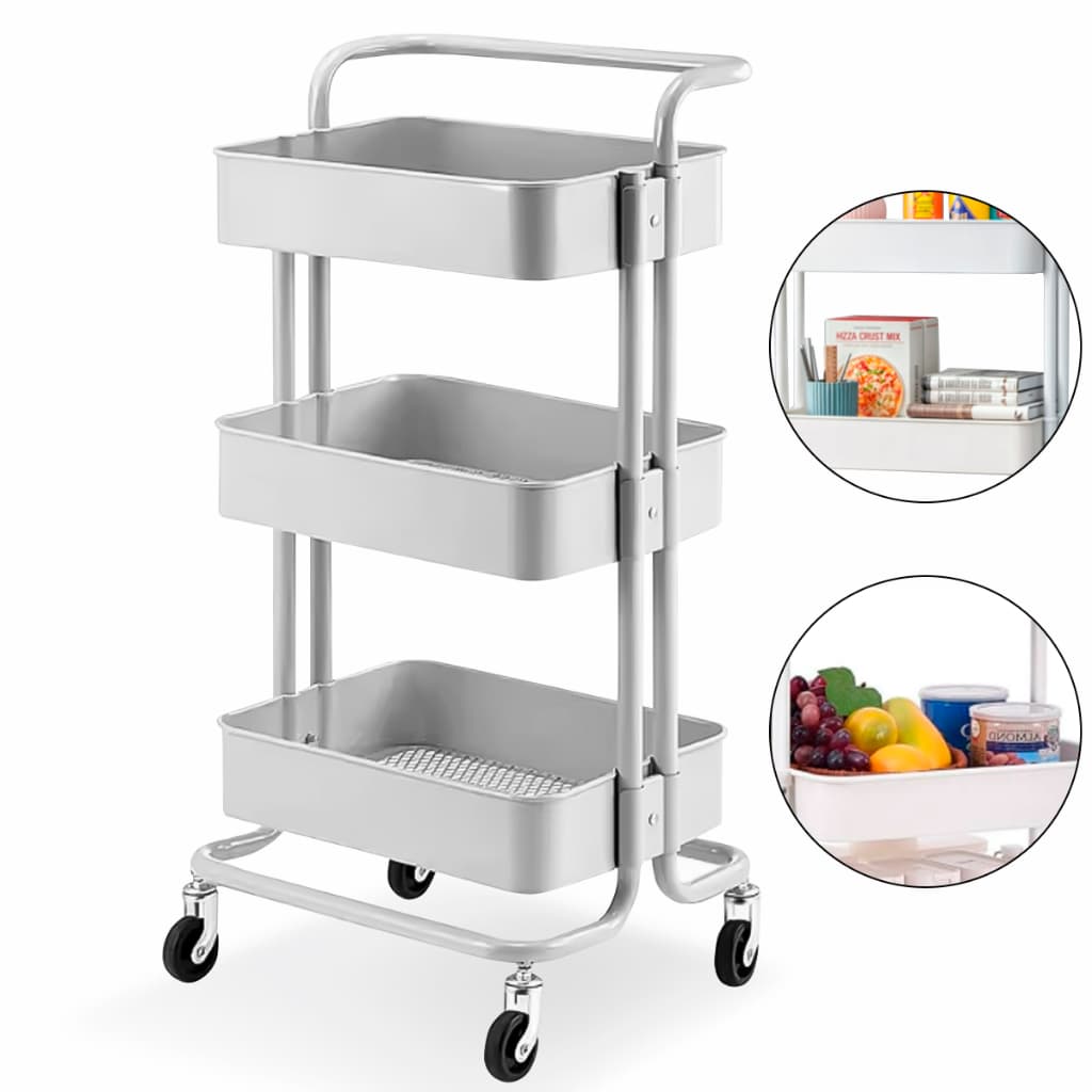 Carrinho Organizador Multiuso 3 Prateleiras Fruteira Rodinha Branco