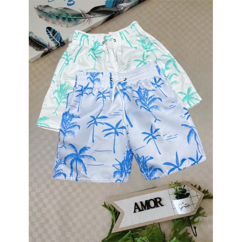 Kit 2 short de praia masculinas infantil estampadas coqueiro juvenil enviar aleatoriamente