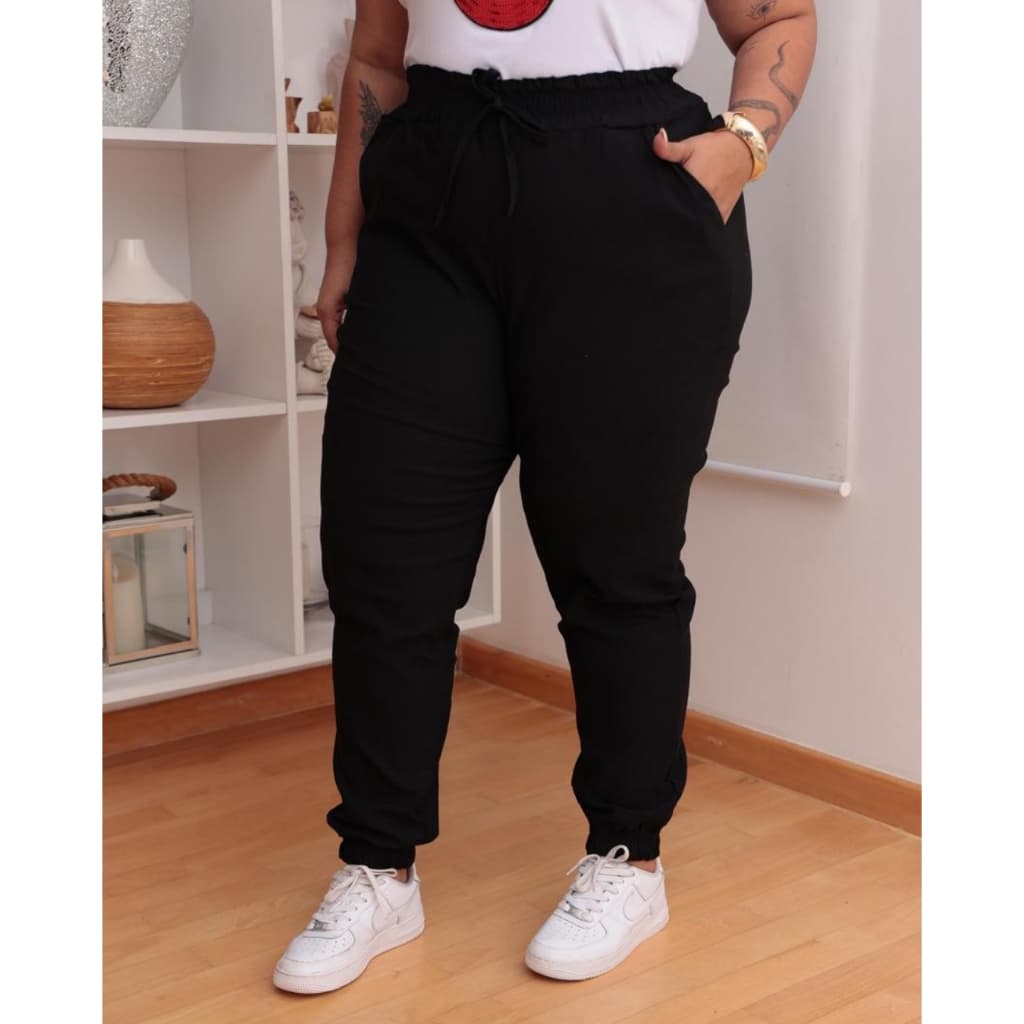 Calça Jogger Feminina Plus Size Com Bolsos Laterais Com Boa Elasticidade Cintura Alta Para trabalho ou dia a dia Sarja