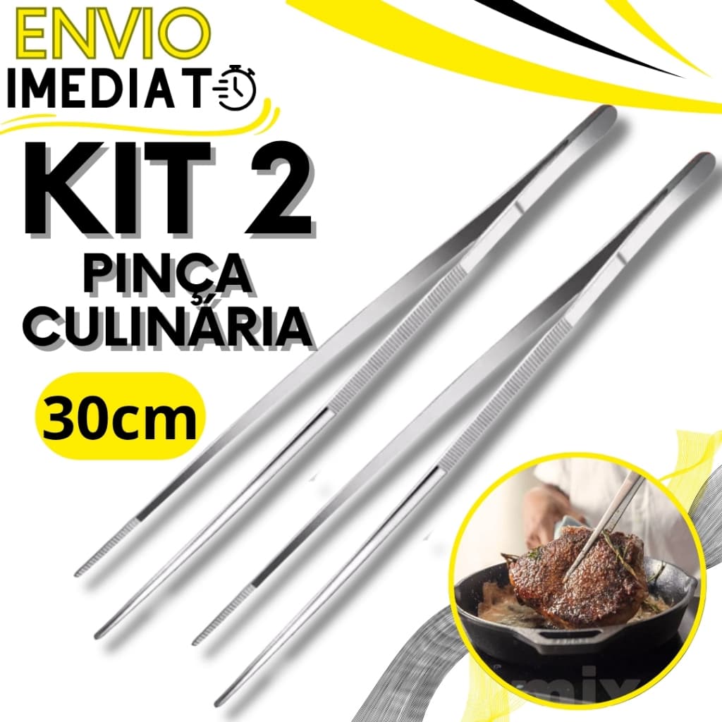 KIT Jogo 2 Pinça Culinaria Pegador 30cm Aço Inox Profissional Resistente Barman Bartender Para Bares Restaurante