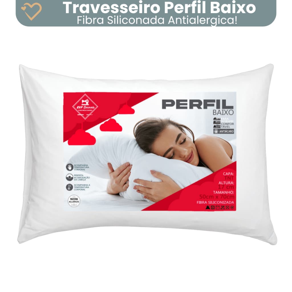 Travesseiro Perfil Baixo Extra Macio 70x50 tecido TNT Premium Almofada Confortavel