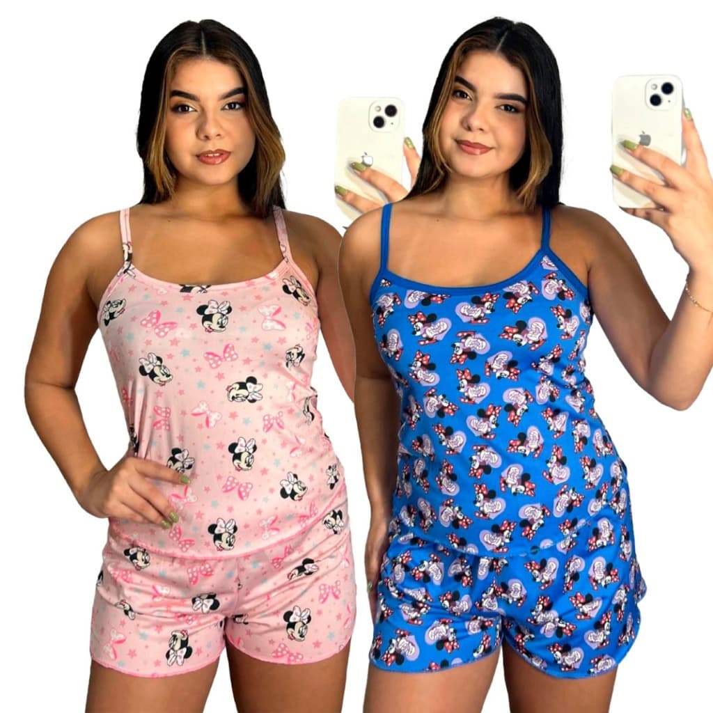 KIT 2 Baby Doll Suede Alça Personagens/ Pijama Feminino